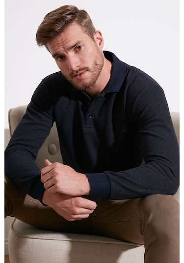 Buratti Pamuklu Regular Fit Düğmeli Polo Yaka Erkek Kazak 456211 Lacivert