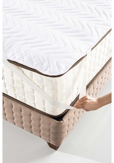 Altın Karma Kapitoneli Sıvı Geçirmez Alez 220x200 Cm Çift Kişilik Köşe Lastikli Beyaz