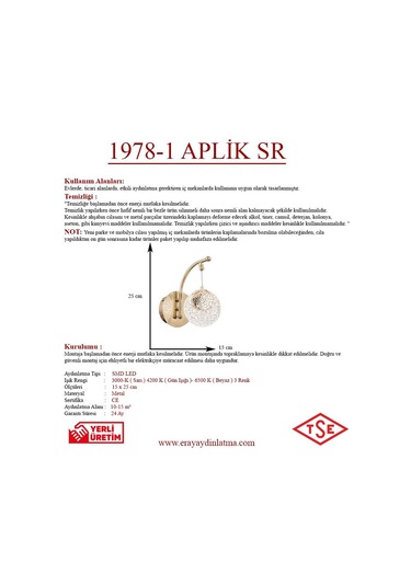 Eray Aydınlatma 1978-1 Aplik Sarı