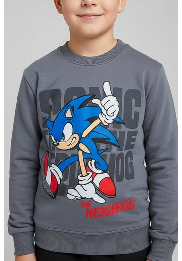 Sonic Desenli Gri Renk Erkek Çocuk Eşofman Takım Gri