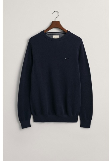 Gant Erkek Regular Fit Bisiklet Yaka Logolu Kazak - Lacivert Evenıng Blue