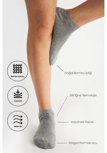 Bambu Kadın Gri Patik Dikişsiz Premium Çorap 3 Lü Paket