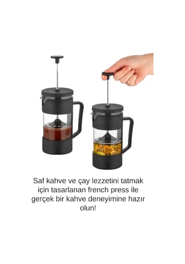 Premium Kalite Dayanıklı Isıyı Koruyan Filtre Kahve Bitki Çayı Demleme Siyah French Press 200 Ml Çok Renkli