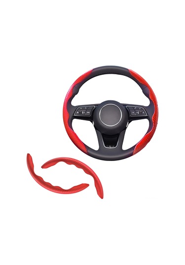 Reedark Kolleksiyel Karbon Fiber Araba Direksiyon Kılıfı - Kayma Önleyici, Dayanıklı, Evrensel Uyum 14.5-16 İnç, Kırmızı, 2 Adet Kırmızı