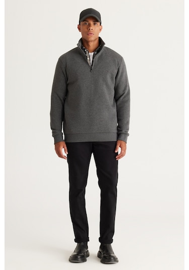 AC&Co / Altınyıldız Classics Standart Fit Normal Kesim İçi Polarlı Bato Yaka Pamuklu Erkek Sweatshirt Antrasit Melanj Antrasit AC&Co / Altınyıldız Classics Standart Fit Normal Kesim İçi Polarlı Bato Yaka Pamuklu Erkek Sweatshirt Antrasit Melanj Antrasit