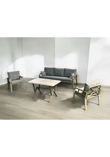 Tu Tienda Nergiz 3 1 1 Mermer Masa Bahçe Balkon Mobilyası,kayrak Gri Kayrak Gri