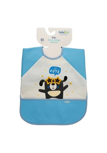 Babyjem Poli Muşamba Kollu Mama Önlüğü Mavi Outlet