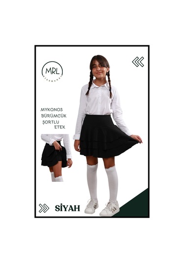 Mykonos Etek Siyah Içte Sabit Şortlu Yüksek Bel Likralı Bürümcük Kumaş Skirt With Shorts 4107 Siyah