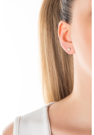 Beyaz Taşlı 18 Ayar Sarı Altın Kaplama Gümüş Tek Taş Küpe Altın Kaplama