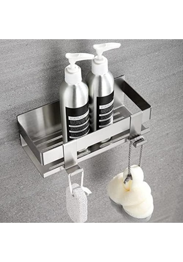 Gajeena 304 Paslanmaz Çelik Güneşli Banyo Dolabı - 23x10x8 Cm Duş Tutucu Sadece Tutucu Dahil Gümüş