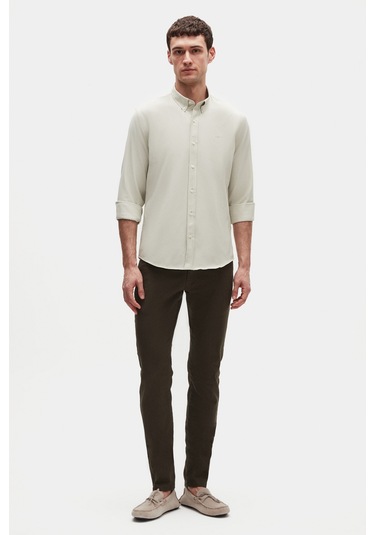 Ds Damat Slim Fit Adaçayı Oxford Düğmeli Yaka Kolay Ütülenebilir Nakış Detaylı Pamuklu Gömlek 4hc02ort03265 Adaçayı Yeşili Yeşil