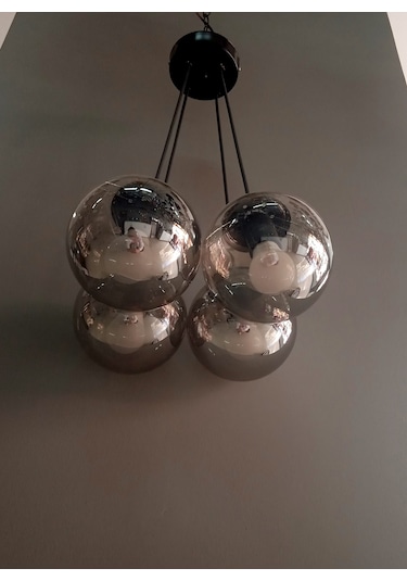 4'lü Siyah Glob Camlı Sarkıt Avize Füme