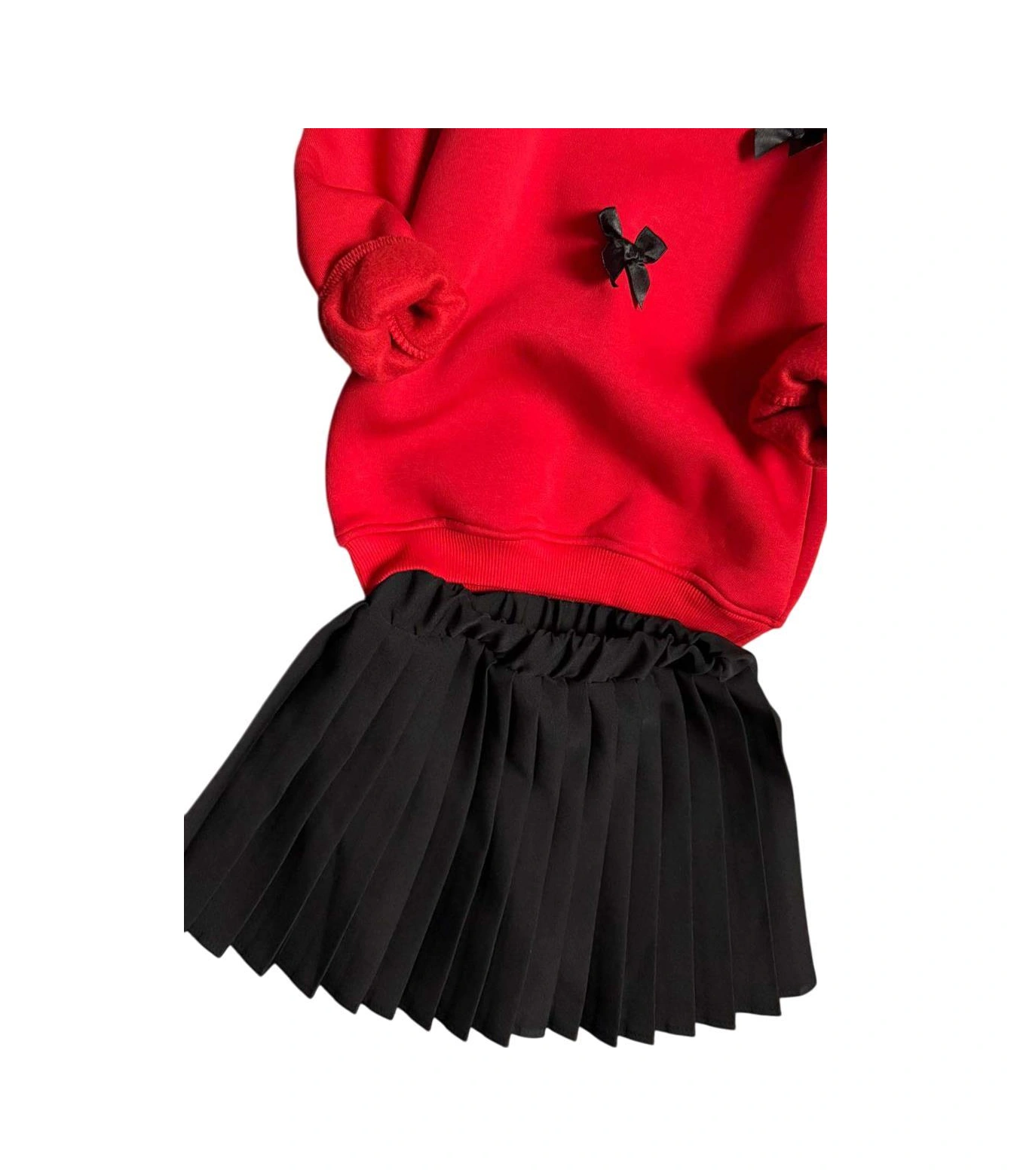 Riccotarz Kız Çocuk Kurdela Detaylı 3 İplik Kazak Pileli Siyah Etekli Takım Siyah