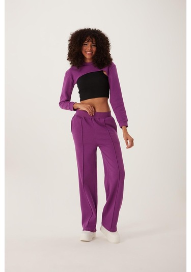 Quhox Kadın Oversize Crop Mor