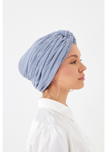 Gri Çapraz Büzgülü Tesettür Bone Fukuro Piliseli 2512 15 Gri