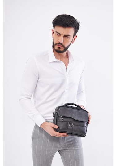 Derinss Deb5119 Hakiki Deri Gri Gölge Erkek El Ve Omuz Çantası 001