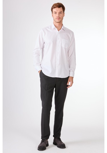 Beyaz Pamuk Regular Fit Uzun Kol Erkek Gömlek Beyaz
