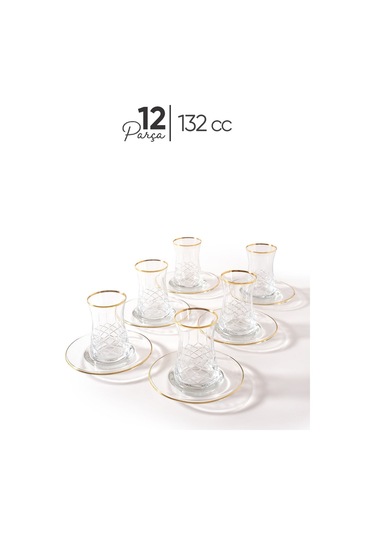 Mest Serin 12 Parça 6 Kişilik Yaldızlı Çay Bardağı Seti 132 Cc - Lüks Ve Zarif Serin Gold Diğer