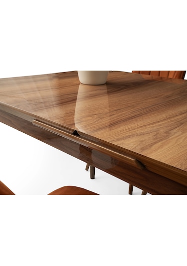 Kelebek Ceviz Renk Ahşap Salon Yemek Masa Sandalye Takımı 4 Sandalyeli Ortadan Açılır Büyüyen 80x130 Ceviz-krem