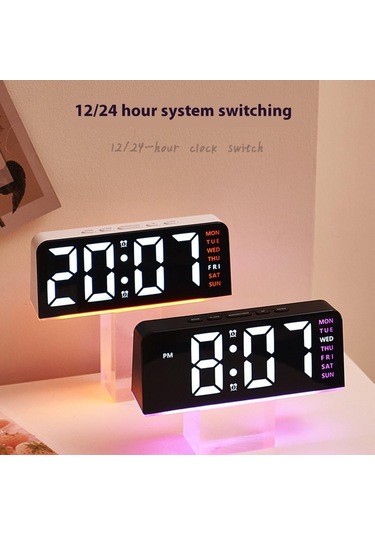 Gh8033 Led Dijital Saat Tarih Sıcaklık Göstergesi Ortam Işığı Çift Alarm Akıllı Masaüstü Saati - Beyaz Kasa / Pembe Işık Beyaz Kabuk / Pembe Işık