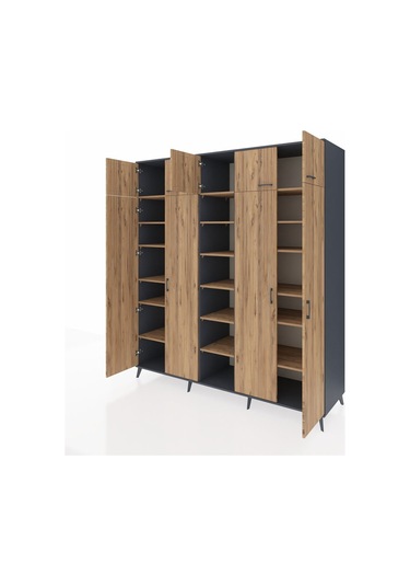 Kronos Dolap 18 Raflı 9 Kapaklı 220x59x243 Antrasit-çam/çam Atlas Çam/atlas Çam