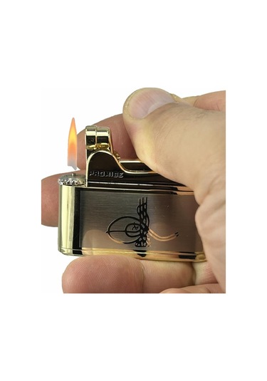 Osmanlı Tuğralı Gazlı Çakmak Altın Renk Sarı