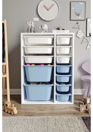 %100 Mdf - Medium Duo 12 Sepetli Oyuncak Dolabı Mavi