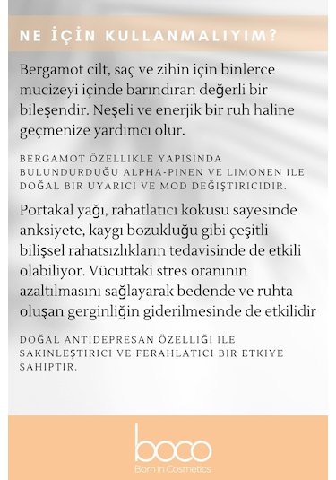 Boco Born In Cosmetics Bergamot + Portakal Saf Aromaterapi Uçucu Yağı 2 x 10 ML