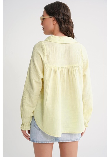 4677 Kadın Dantel Detaylı Müslin Gömlek Tereyağı Sarısı Tereyağı Sarısı