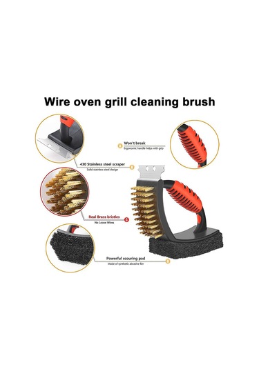 Izgara Fırçası Temizleme Fırçası Barbekü Temizleme Fırçası Açık Hava Izgarası İçin Çok Amaçlı Pirinç Kıllı Ovma Pedi Ve Kazıyıcı İle