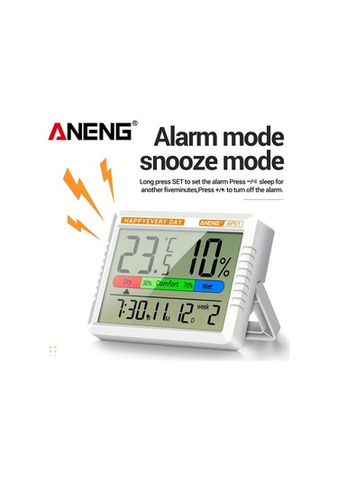 Boatshop1 Aneng Ap01 Grey Cat Dijital Termometre Higrometre Büyük Lcd Ekran Akıllı Alarm Saati Ev Ofis