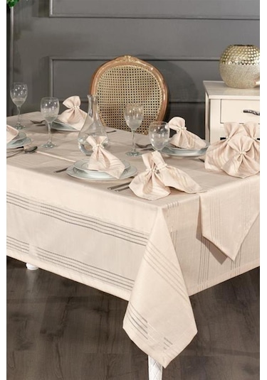 Corvver 26 Parça Dertsiz Masa Örtüsü Takımı Bej Bej