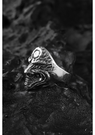 925 Ayar Gümüş Maskeli Kuru Kafa Motifliyüzük Çok Renkli