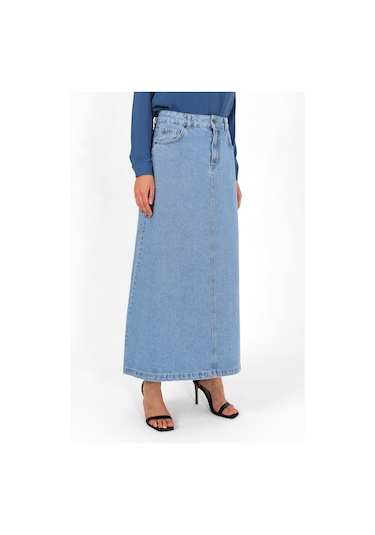 Yüksek Bel A Kesim Denim Etek Açık Mavi