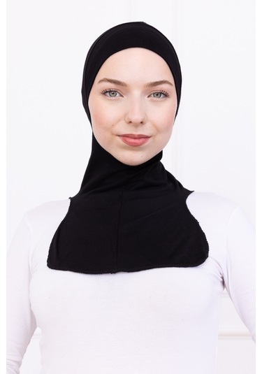 Siyah Ninja Bone Boyunluklu Likralı Sporcu Bonesi Kadın Pratik Tesettür Hijab Başörtü Siyah