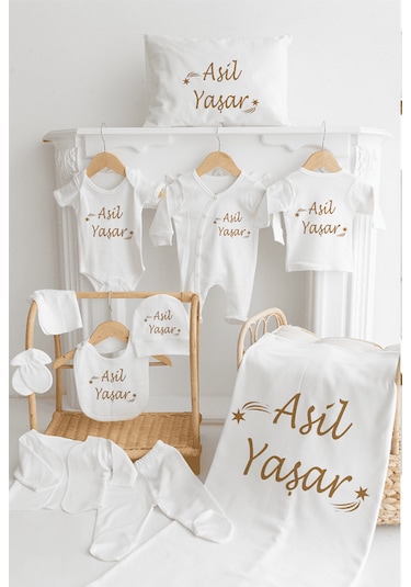 Bebewini Pamuk Baskılı 11'li İsimli Hastane Çıkışı M19 Ekru