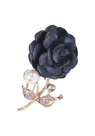 İnci Görünümlü Kumaş Gül Broş Kadınlar İçin Yapay Çiçek Broş İğnesi Yapay Elmas Yaka İğnesi Palto Şapka Çanta İçin Giyim Aksesuarları Mavi