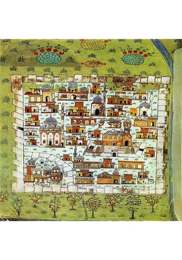 Matrakçı Nasuh Minyatürleri Doğal Taş Bardak Altlığı 4'lü Set - Natural Stone Coasters - Taş Çok Renkli