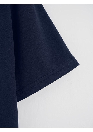 Kadın Oversize Bisiklet Yaka Düz Crop T-shirt - Lacivert