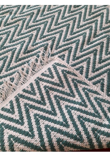 Pamuklu Cotton Kilim Çift Taraflı Yıkanabilir Dekoratif 80x150 - Mint V1 Siyah - Beyaz