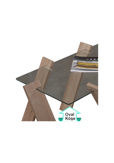 Roman Maxi Cam Orta Sehpa Açık Meşe / Renkli Orta Sehpa