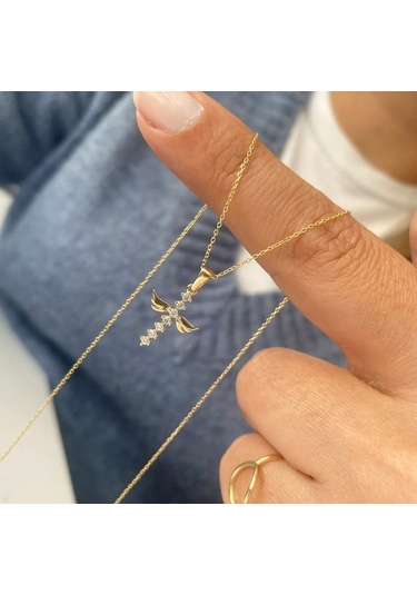 Simurg Jewellery 14k Altın Melek Kanatlı Taşlı Kolye