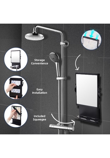 Lemestar Banyo Siyah Süpürgeyle防雾 Ayna - Tıraş & Makyaj İçin, Deliksiz Kurulum, Çekmeceli A1346700-02 Siyah