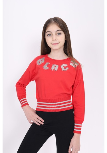 Toontoy Kız Çocuk Sweatshirt Black Varak Baskılı Kırmızı