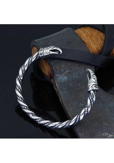 Fastbuy Erkek İskandinav Viking Karga Kafası Vintage Bilezik, Kadın Bilezik Gümüş Gümüş Takı/ Gümüş