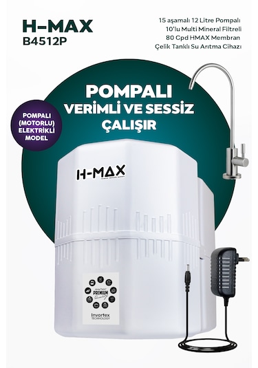12 Litre Pompalı 15 Aşama Su Arıtma Cihazı Hmaxb4512p
