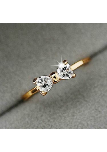 3 Pcs Women Fashion Crystal Bowknot Cubic Zirconia Rings Gold Çok Renkli