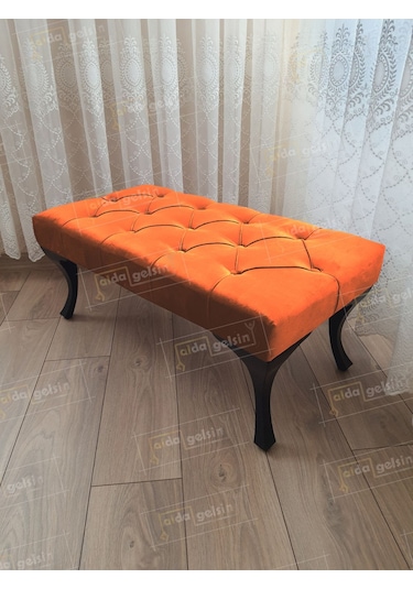Kapitoneli Ayak Ucu Kapı Önü Antre Bench Puf Siyah Ayak 90 45 Turuncu