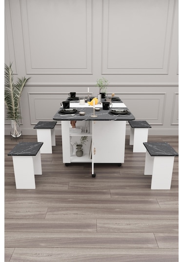 Bozova Oval Katlanabilir 4 Taburali Mutfak Yemek Masası