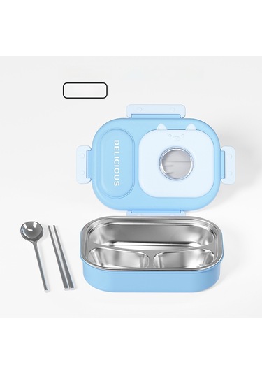 316 Paslanmaz Çelik Yalıtımlı Öğle Yemeği Kutusu Kullanışlı Öğle Yemeği Kutusu Üç Bölmeli MAvi